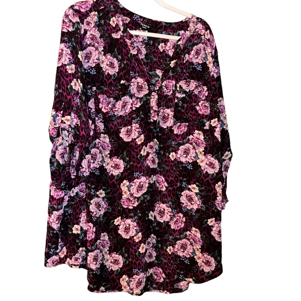 Torrid Harper Georgette Pullover 3/4 Sleeve Tunic floral Blouse 3X 22 24